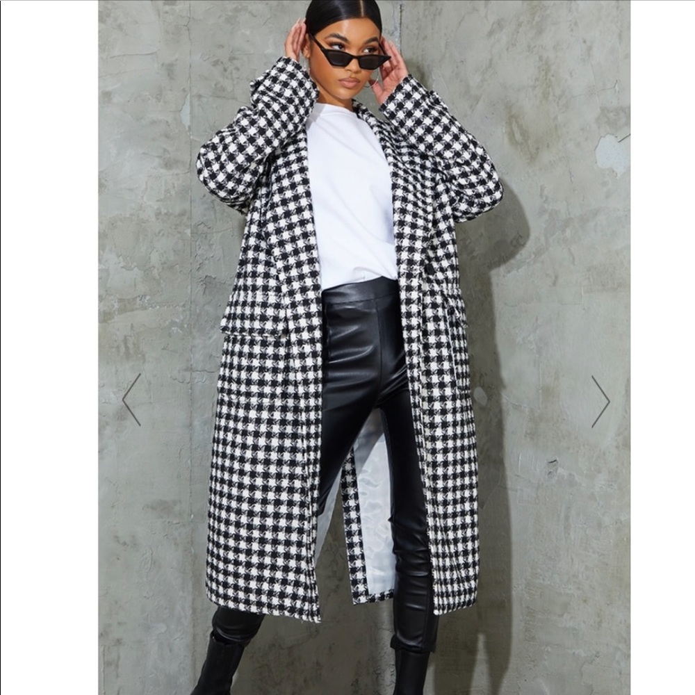 PrettyLittleThing Black White Houndstooth Oversized Coat NWT B8/2